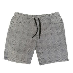 Men's Black and White Plaid Flat Front Shorts